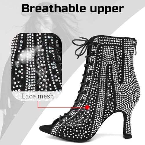 Ballroom Latin Dance Boots for Women Rhinestone Open Toe Dacing Heel 3 1/3 Inch4