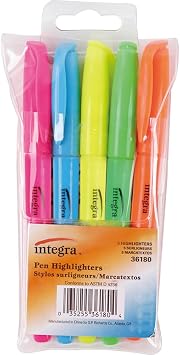 Integra Pen Style Highlighter, Chisel Point,5/Set, Fluorescent Assorted ITA36180