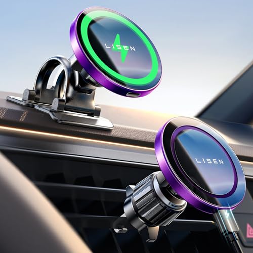 LISEN for Magsafe Car Mount Charger 15W Wireless Car Charger for iPhone Powerful Magnets Fits iPhone 15 14 13 12 Magsafe Case ????A-30X Powerful: Dark Purple