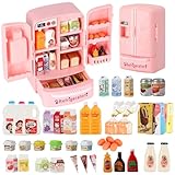 Mini Refrigerator Toy, Fill The Fridge with Ice Cream, Juice & 40+ Mini Food Toys for Dollhouse Accessories & Kitchen Playset. Realistic Refrigerator Play Gift for Kids.