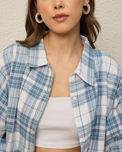 Image of Chimpaaanzee Women Checks Half Sleeve Crop Shirt