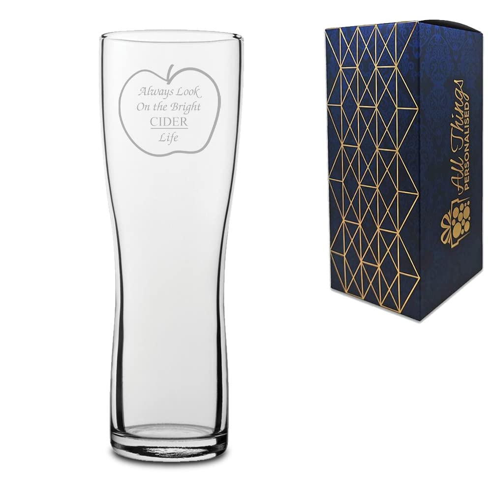 Pasabahce Transparent Novelty Gift Engraved Aspen Pint Cider Glass | Always Look On The Bright Cider Life