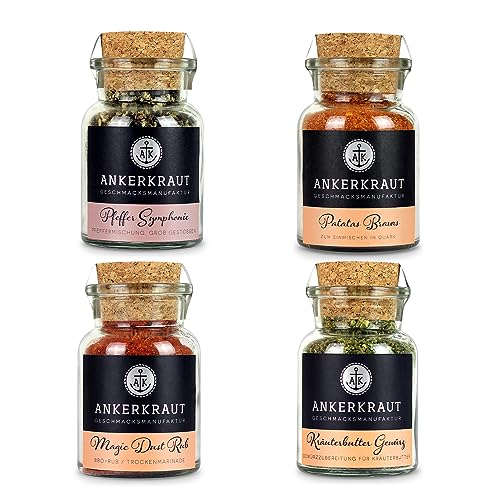 Ankerkraut Grill Set 4 Gewürze, das Starter-Set für leidenschaftliche Griller und Grillerinnen, Geschenke für Männer/Frauen/Div.
