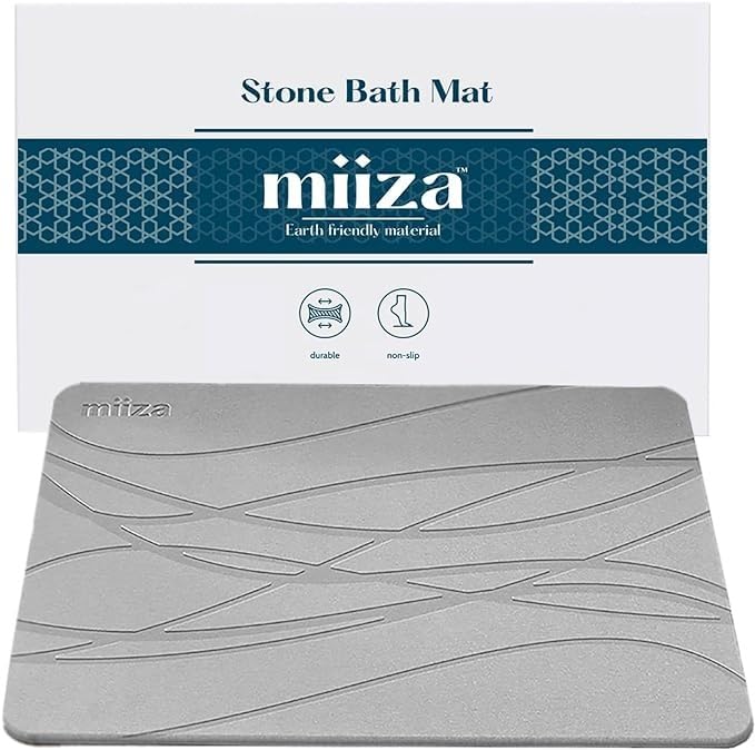 Stone Bath Mat - Premium Diatomaceous Earth Shower Mat, Non-Slip & Fast-Drying Kitchen Counter, Tub, and Bathroom Floor Mat, Super Absorbing & Easy to Clean (23.5 x15 Light Gray)