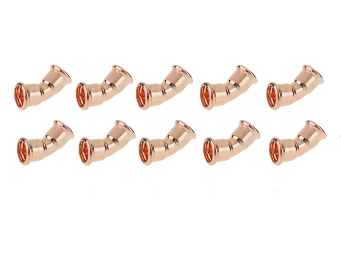 Taps2traps Copper 10 Pack Of 15Mm Press Fit 45 Degree Elbows M-Profile Wras Approved