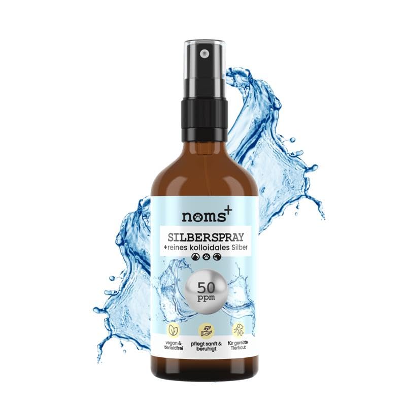 noms+ Silberspray für Hunde & Katzen 50ppm | Wundpflege & Wundspray für Hunde & Katzen | Pflegespray | kolloidales Silber Spray bei Hot Spot | Hund Silberspray zur Wundheilung & Hautpflege (100ml)