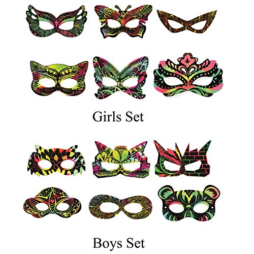 VHALE 24 Sets Rainbow Scratch Paper Art Superhero Masks, Dress Up Halloween Costumes, Creative Classroom Arts and Crafts, Fun Drawings, Travel Toys, Party Favors for Kids - Thumbnail 5