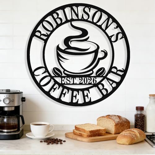 Image of Personalized Coffee Bar Metal Sign, Custom Coffee Signs, Custom Coffee Name Signs for Cafe Station, Coffee Wall Art Decor for Kitchen, Cafe Shop Decor, Cafe Lover Gift