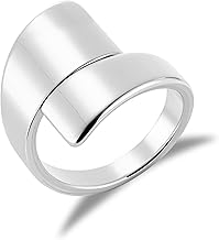 ALEXCRAFT 18K Goldplated Stainless Steel Rings, Hypoallergenic 925 Sterling Silver Large Chunky Wide Hammered Curved Open Rings Adjustable Fixed Stackable Multi Layered Thumb Ring for Women Lady Men