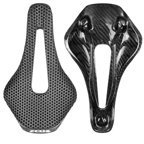 3D Printed Full Carbon Fiber Bike Saddle,Breathable/Waterproof/Light Unisex Cushion Seat for BMX, MTB & Road-Black