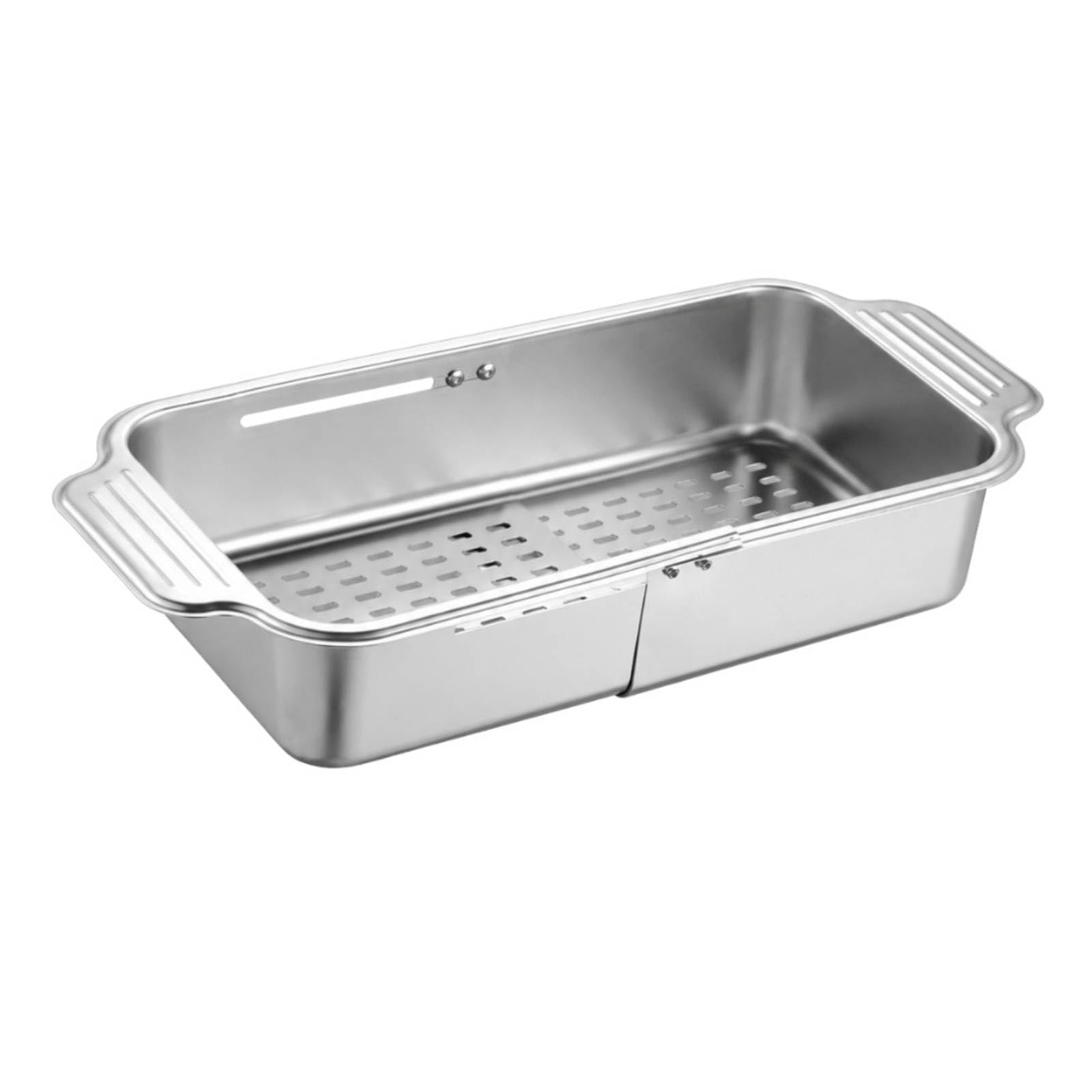 Cestino Drenante da Lavello in Acciaio Inox Regolabile Scolapiatti Rettangolare in Acciaio Inox Robusto Colino per Preparazione Cibi, L
