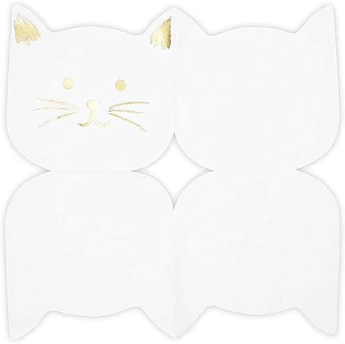 Miniatura 5 de BLUE PANDA Servilletas de gato para fiestas y cócteles, paquete de 50-6.5 x 6.5 pulgadas, plegadas, papel de aluminio blanco y dorado, 3 capas,