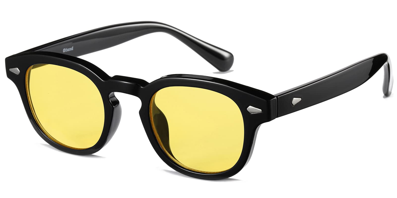 Gtand Unisex-Sonnenbrille im Vintage-Retro-Stil, rund, getönt, für Damen und Herren, modisch, kreisförmig, 46 mm, C07 schwarzer Rahmen/gelb getönte Gläser, 46mm