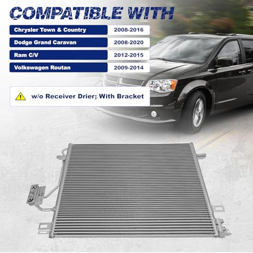 Image of Air Conditioning A /C Condenser Compatible with Chrysler Town & Country 08-16; Dodge Grand Caravan 08-20; Ram C /V 12-15; Volkswagen Routan 09-14# 3682, 7B0317019, 7B0317019A