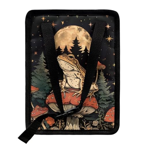 Image of Talayituse Frog Mushroom Print Car Trash Can, Moon Star Design Portable Auto Garbage Bin Multifunctional Vehicle Interior Accessories with Adjustable Straps Universal Fit Truck SUV Sedan