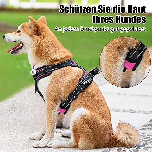 PoyPet No Pull Hundegeschirr, reflektierendes Westengeschirr mit 2 Leinenbefestigungen und einfachem Steuergriff für kleine mittelgroße Hunde (Rosa, M (1er Pack))