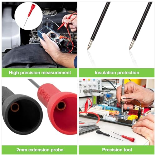 Image of 2 Pack 2mm Multimeter Needle Probes, 600V /10A Non-Destructive Test Probes, Back Probe Pins for Fluke Leads, Extended Wire Piercing Volt Meter Test Leads