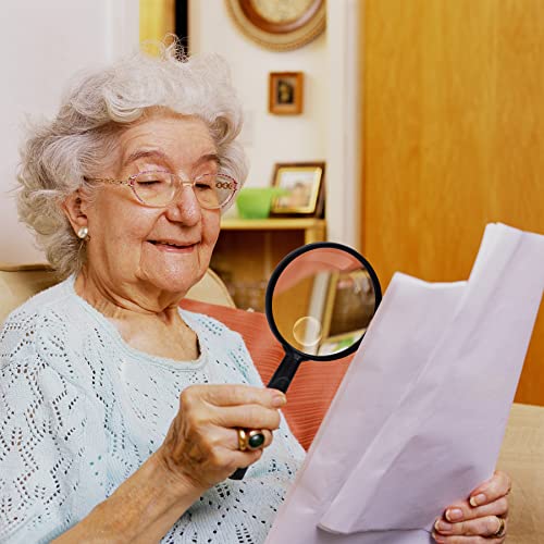 Image of Feosky Handheld Reading Magnifier, 10X Magnifier, 75mm Shatterproof Lens, Adults Close Work Non-Slip Handle for Seniors Reading and Nature Exploration(Black)