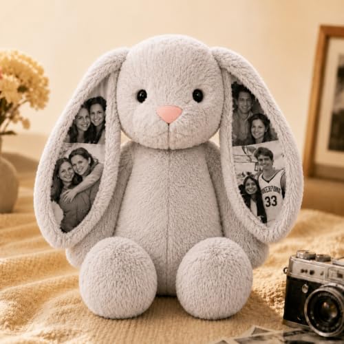 Personalised Photo Bunny with Hidden 4 Photo Ears Memory Rabbit Gift