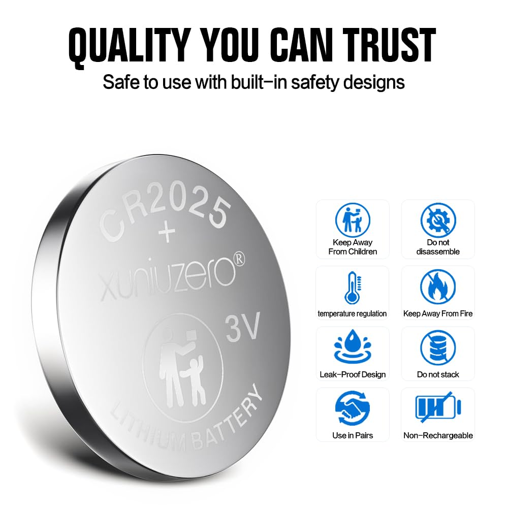 Confezione da 12 batterie a bottone al litio CR2025, 3 Volt, per la sicurezza dei bambini, compatibile con telecomandi, portachiavi, orologi, calcolatrici, 7 anni di durata