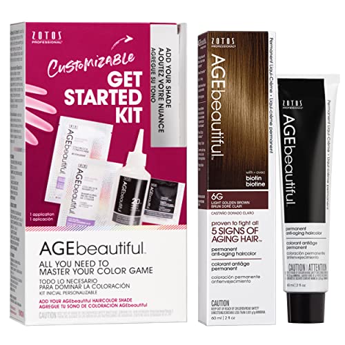 Image of AGE beautiful Permanent Hair Color Cream, 100% Gray Coverage Hair Dye with Biotin Anti-Aging Formula for Fuller, Thicker Hair, Professional Salon Quality