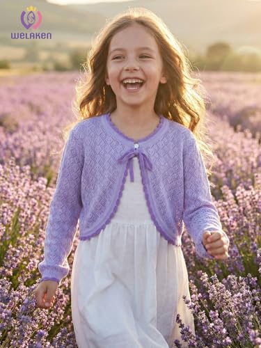 Image of Girls Cotton Knit Shrug Cardigan with Long Sleeve Ruffle Hem