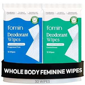 FOMIN Acidified Deodorant Wipes For Women – 30 Count – Variety Pack – Hypoallergenic, pH Balanced Whole Body Wipes – Plastic-Free, Exfoliating & Advanced Odor Control Underarm Body Wipes