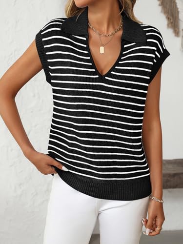 Mulisky Sweater Vest for Women Summer V Neck Sleeveless Knit Stripe Pullover Top4