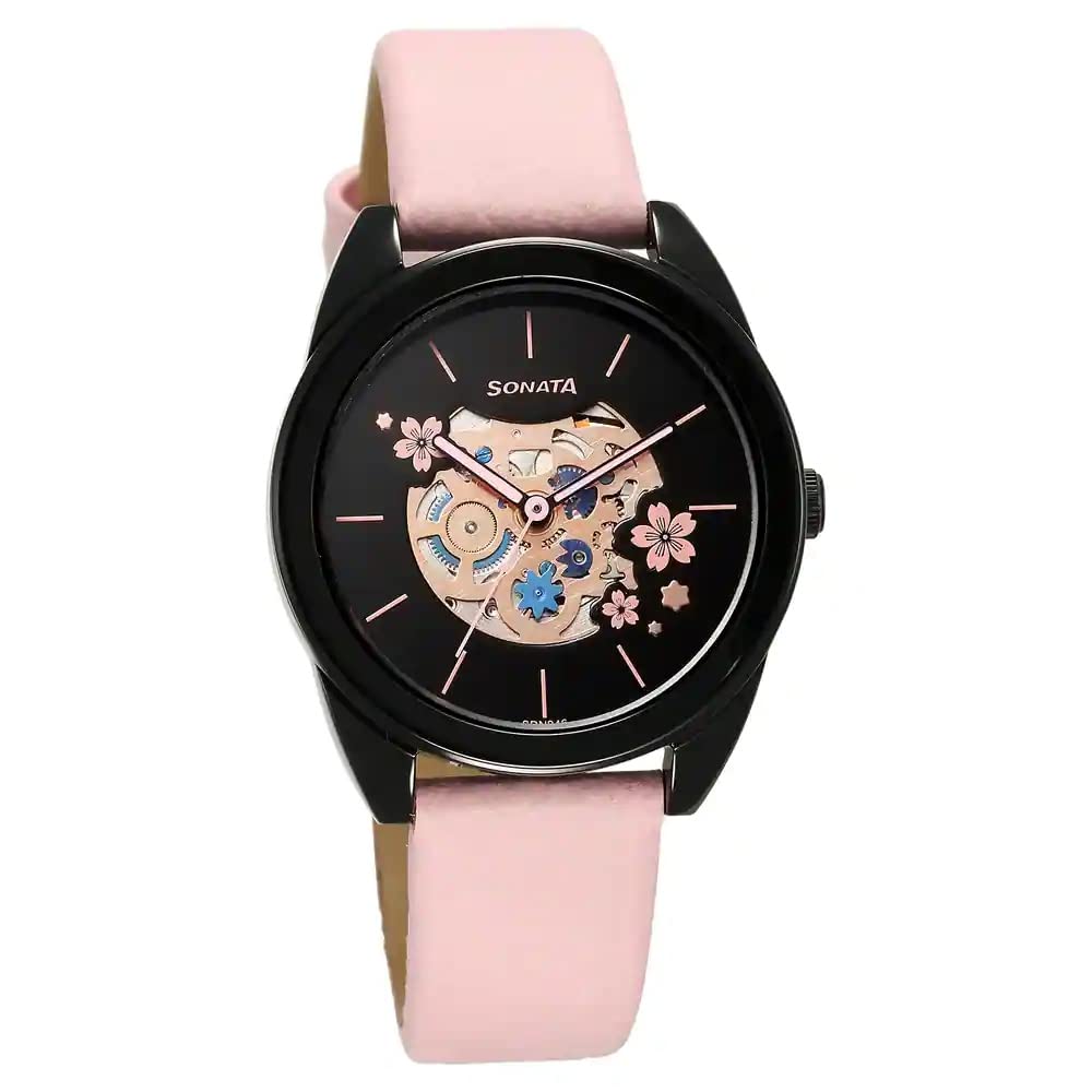 Sonata Unveil Quartz Multifunction Black Dial Leather Strap Watch for Women-8182NL03 (B0BZPTXKPZ) Amazon Price History, Amazon Price Tracker