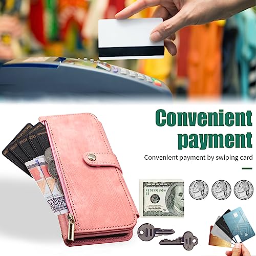 Image of Compatible with Samsung Galaxy Note 9 Wallet Case 9 Card Slots Retro Leather Flip Card Holder Stand Cell Accessories Strap Rugged Wrist Credit Purse Folio Phone Cover for Note9 Not S9 Women Men Pink