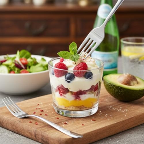 Image of Sterling Silver French Style Silverware | 5-Piece Hammered Fruit Fork Set | Premium 18 /10 Stainless Steel Flatware | Elegant & Durable Cutlery for Home, Restaurants & Gifting