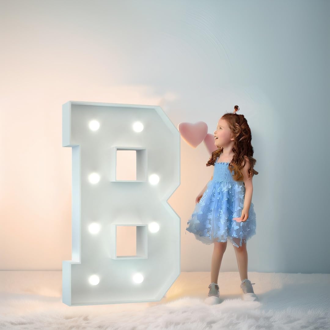 2.3FT/3.3FT/4FT Large Marquee Letters LED Light Up Sign White Light(Letter B,4FT/120CM)