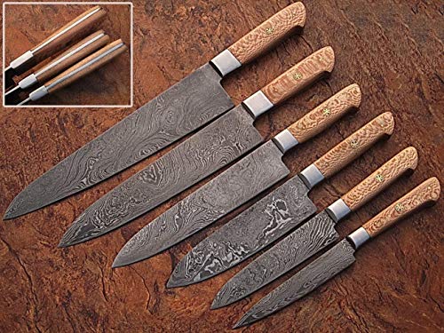 Set Cuchillos Cocina 6 Piezas Acero Damasco