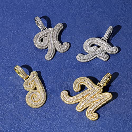 Lulu Mel Iced Out Jewelry Hip Hop Initial A-Z Letter Pendant Necklace Mens Womens Capital Letter Gold Plated With Stainless Steel Rope Chain/Tennis Chain (White Gold Plated) #TOP7