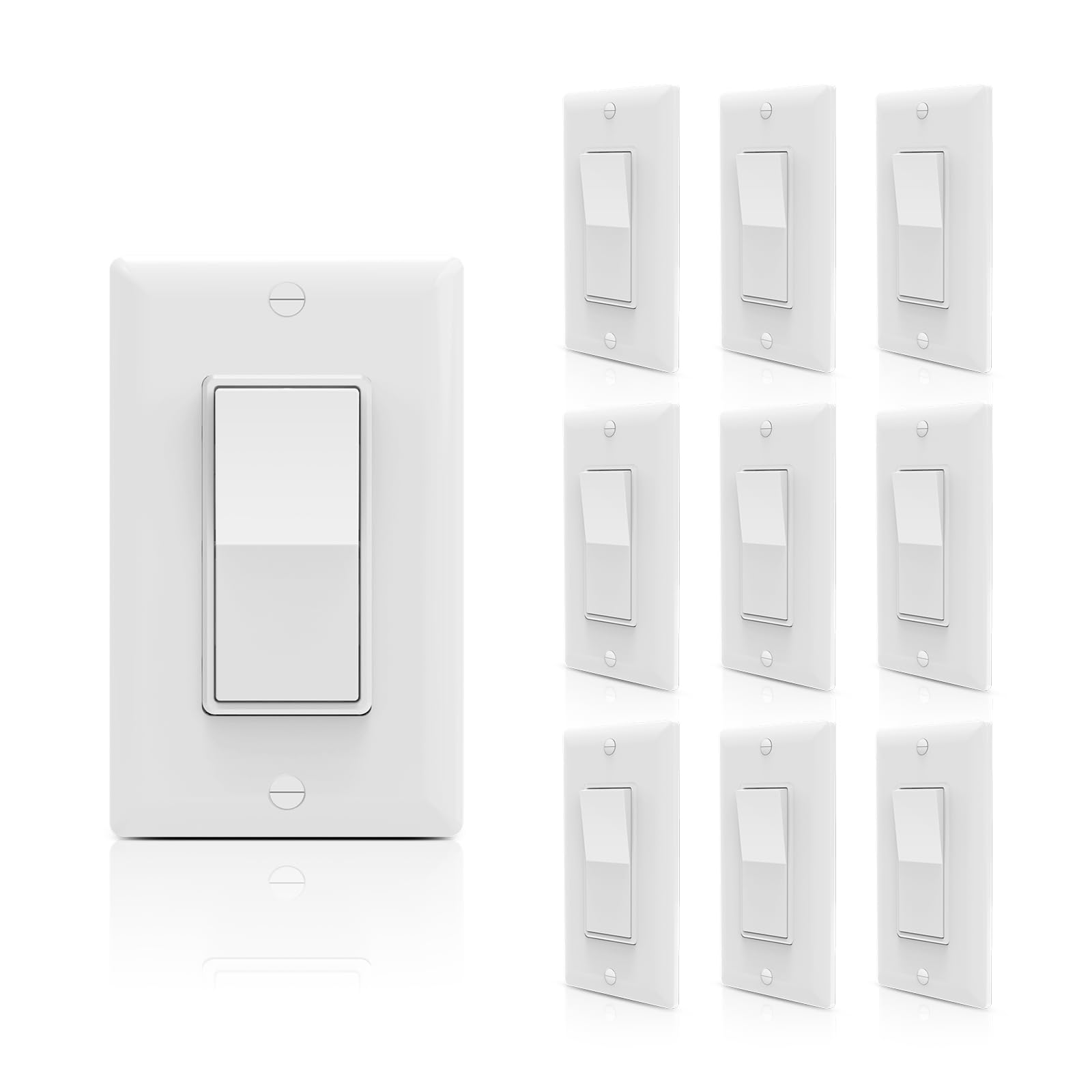 TOPELER Decorator Light Switch with Wall Plates, Single Pole or Three Way Paddle Rocker Switch, 15A 120/277V Electrical Wall Switches, Self-Grounding,