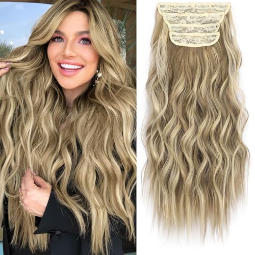 Image of KooKaStyle Wavy Thick Clip in Hair Extensions 20 inch Brown mix Sandy Blonde