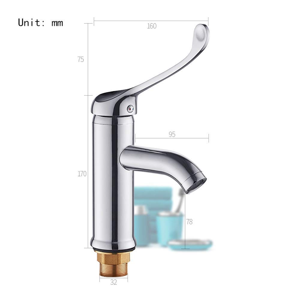 Grifo monomando para lavabo, montado en la cubierta Mesa superior e inferior Grifo mezclador para lavabo Codo de cobre Grifos de laboratorio táctiles abiertos Manija larga elevada Caliente y frío/a