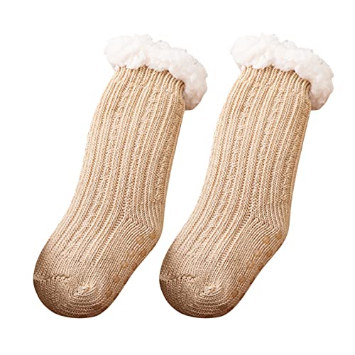 RNTOP Baby Girls Boys Thicken Warm Socks Kids Toddler Fleece Lined Fuzzy Socks Infant Floor Socks Seamless (Khaki, 1-3 Years)