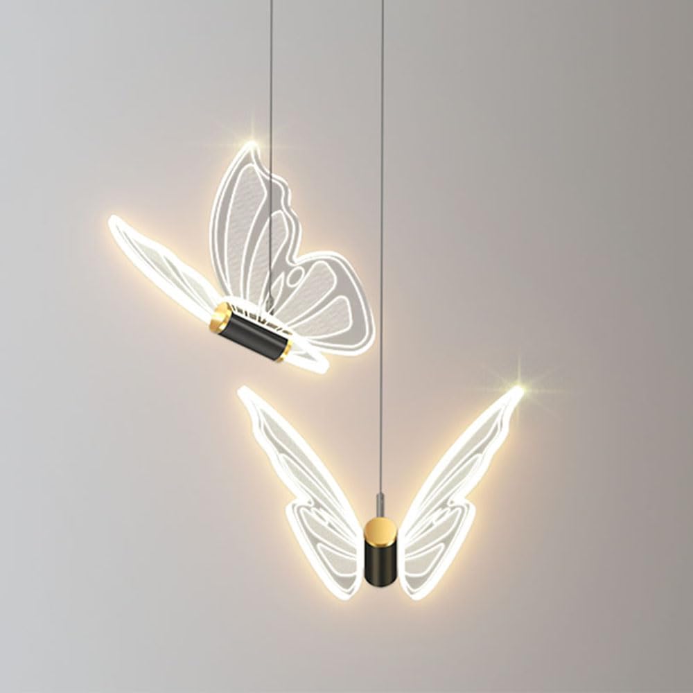 Mengjay Modern Dimmable LED Pendant Dining Table Chandelier Chandelier,Kitchen Island Adjustable Hanging Light Fixture Creative LED Butterfly Pendant Lamp, Children's Room Lighting (A (double-headed))