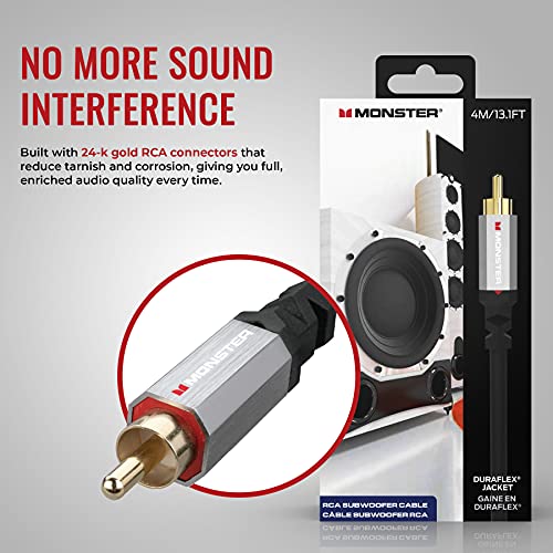 Monster Essentials Subwoofer Cable - Optimized Rca Cable For Reduced Sound Interference And Enhanced Sound Quality - 13 Feet Coaxial Audio Cable #TOP4