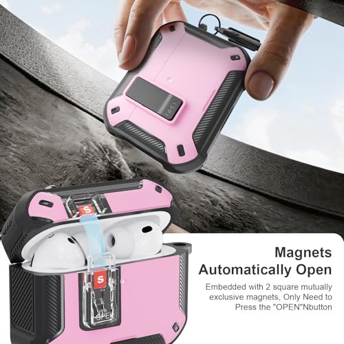 Image of for AirPods Pro 3 Case with Magnetic Lock and Phone Stand, Compatible with Magsafe Charging,with Carabiner&Cleaner kit for Apple iPod Pro 3rd Generation Cover(2025) Men Women (Pink)