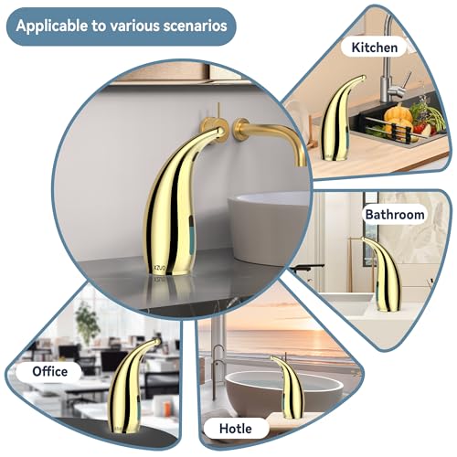 Image of Automatic Soap Dispenser with Infrared Sensor - Adjustable 4-Level Touchless Hand Soap for Kitchen, Bathroom - Battery Operated Electric Dispenser, Durable Plastic, Smart Soap Holder (Gold)