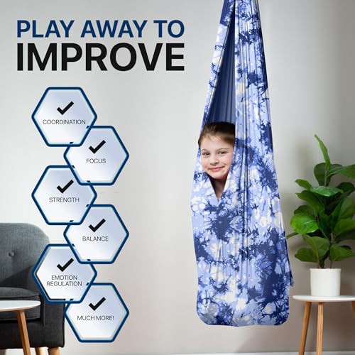 Image of Indoor Sensory Swing for Kids or Outdoor - Holds 300lbs, Double-Layer, & 360 Swivel, Calming Compression Therapy Swing Hammock for Kids & Adults with All Hardware - Sensory-Motor Toys & Gifts