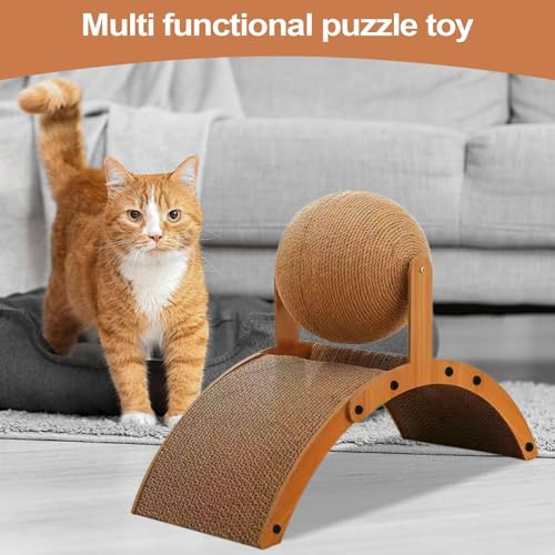Balle à gratter pour chat sur support avec griffoir interactif en sisal