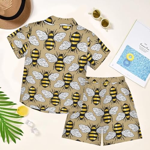 Image of visesunny Boy's 2 Pieces Shirt and Short Set Casual Shirts Short Sleeve Beach Shorts Summer Outfits for 3-10 Years Kids