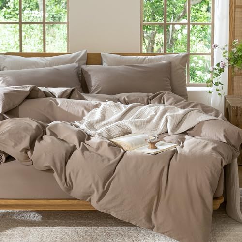 Image of MooMee Duvet Cover Set 100% Washed Cotton Linen Like Cal King | Relaxed Linen-like Texture. Soft, Breathable & Long-lasting Comfort. Lightweight. Hidden Zipper with 8 Interior Corner Ties