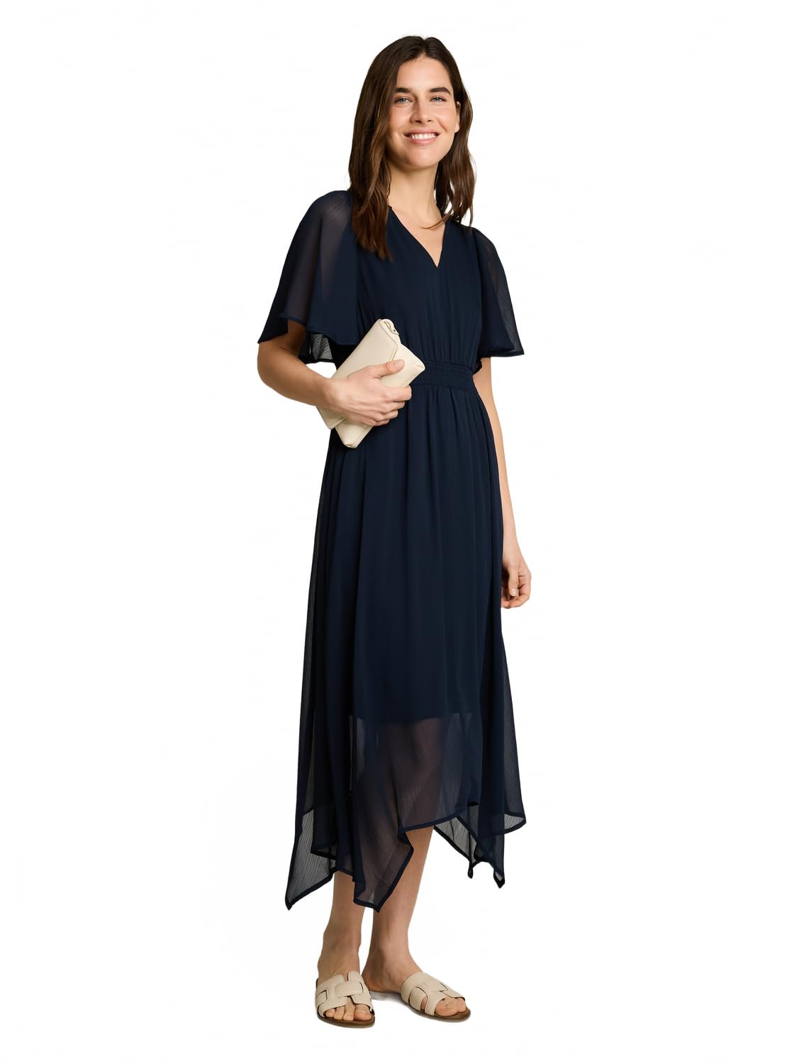 Tom Tailor Damen 1053213 Chiffon Kleid mit V-Ausschnitt