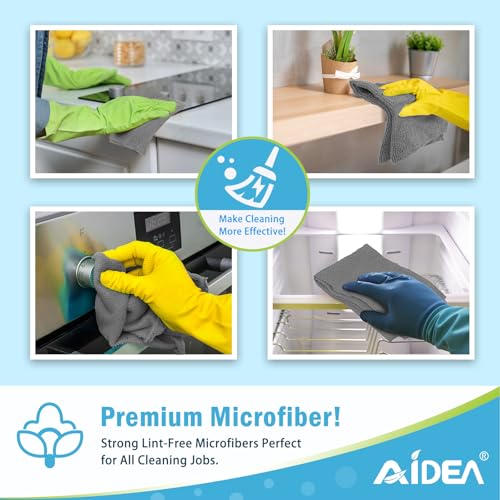 Image of AIDEA Microfibre Cleaning Cloth Lint Free Washable Pack of 8 30x30cm Grey | Multifunctional Reusable Cleaning Cloths, Streak Free Washable Cloth Duster for House, Kitchen, Car, Motorbike, Windows