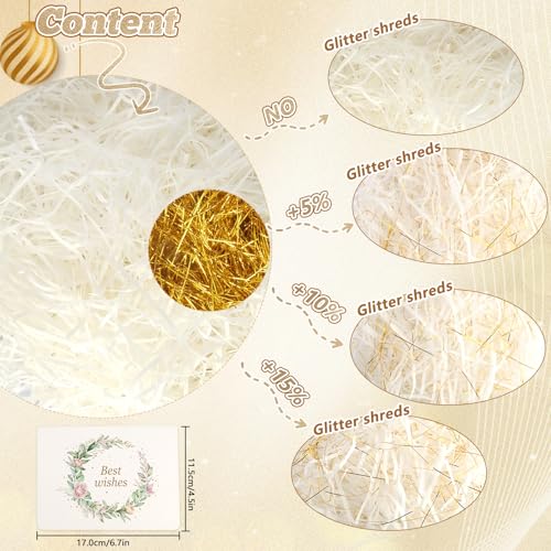 Kayqbonke 250g Raffia Füllmaterial für Pakete, Eine Mischung aus Weiß und Goldenem Filigran Shredded Tissue Paper, Füllmaterial für Pakete,Geschenkbox,Geschenkkorb und Präsentkorb