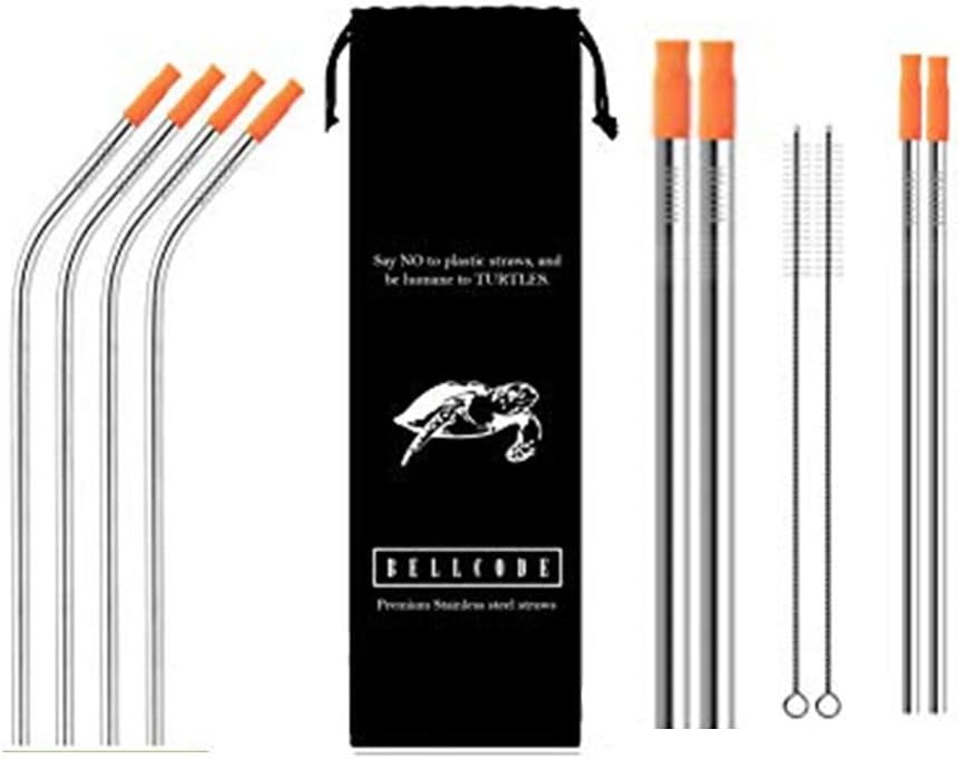 BELLCODEStainless Steel Straw for smoothies (19 Pc Set) | Reusable Metal Drink Straws for kids and adults | Say NO to Plastic Straws - Be Humane to Turtles ( 6mm+8mm COMBO)
